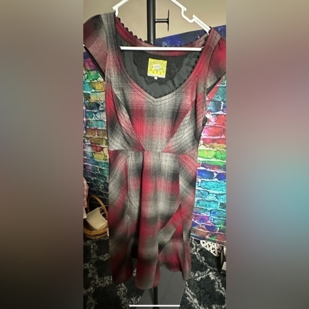 Anthropologie Floreat Red, Black and Grey Plaid Wool blend dress. Size 4.